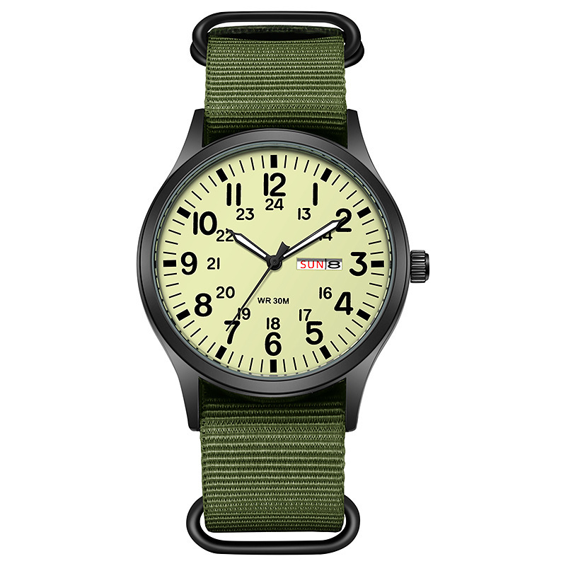 Men's Nylon Quartz Watch Luminous Woven Calendar Week Display - Image 4